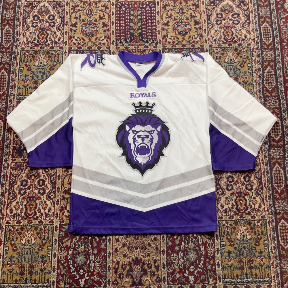 VTG‎ 90s OT Reading Royals Hockey Jersey White Purple Lion Crown M USA stitched